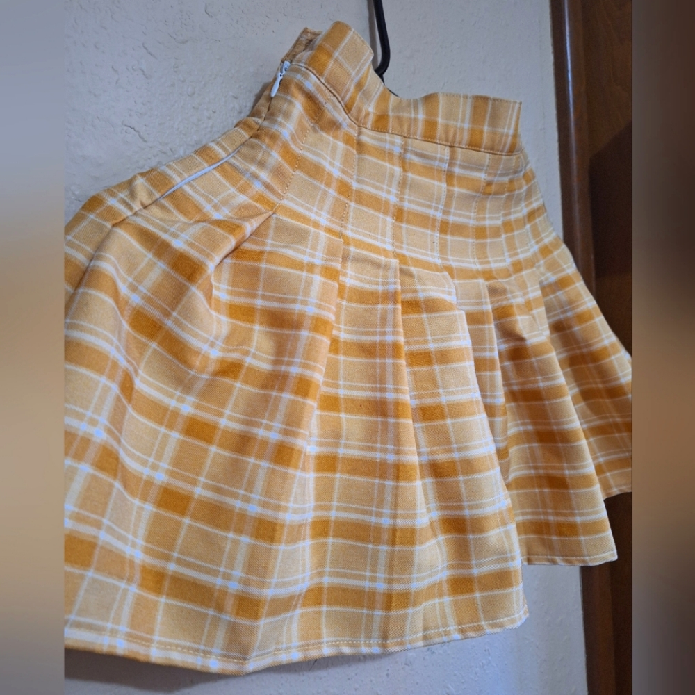 Bright yellow school girl mini skirt